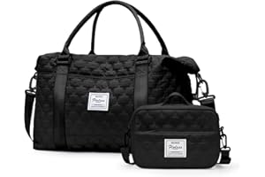 SEAFEW Bolsa de Deporte para Gimnasio para Mujer, Bolsa de Viaje, Bolsa Equipaje de Mano 55x40x20, Bolsa de Fin de Semana, Deporte Nocturno Duffle con Bolsa de Baño, D1-Negro (con Neceser)