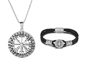 Zysta Herren Armband Wikinger Kompass Schmuck Set Vegvisir Anhänger Halskette Valknut geflochten Seil Armreif Nordischer Amulett für Männer
