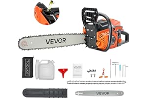 VEVOR Tronçonneuse à Essence 455 mm, Tronçonneuse Thermique 52 cc, 1,8 kW, avec Poignée Antidérapante, Double Réservoir de Carburant, pour Coupe de Bois, Élagage de Branches des Arbres, Défrichement