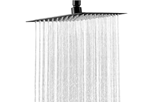 COMVIDA Alcachofa de Ducha Rociador de Ducha Cuadrado 12 Pulgadas Cabezal de Ducha Ultra-Delgado de Acero Inoxidable Lluvia de Alta Presión con Jets de Silicona Anticalcáreo,Negro,CV-50022-N