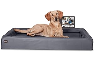 SABRO KUDDE Orthopädisches Hundebett – Martin Rütter – Hochwertiges Kunstleder – Waschbar & Wasserabweisend – Ergonomisch – Premium Haustierzubehör für Mittelgrosse, Grosse Hunde XL in Grau