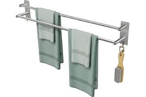 JS Handduksskena handdukshållare hängare SUS304 rostfritt stål handduksställ 80 cm rostfri dubbel stång handdukshylla stång med 2 krokar multifunktion för badrum dusch kök