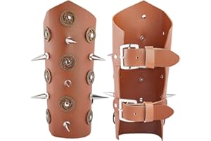 GORGECRAFT 2PCS Buckle Leather Archery Bracers Medieval Leather Gauntlet Wristband Spikes Rivet Gears Decoration PU Leather Arm Guards Adjustable Strap Retro Arm Armor Cuff for Cosplay Costumes, Peru