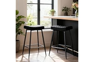 AINPECCA Bar Stools Set of 2-Velvet Black Barstools with Black Metal Legs Kitchen Island Stools, High Bar Chairs for Island Counter, Pub, Bistro