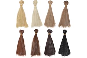 GLOBLELAND 8 unidades de 8 colores lisos pelucas de muñeca de 100 cm/40 pulgadas, extensión de pelo de muñecas, suministros de arte, manualidades, pelo de muñeca, pelo largo natural, pelucas para