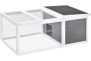 PawHut Clapier Cage à Lapins imperméable Grand Espace en Bois Massif Gris 115x66x47,5 cm