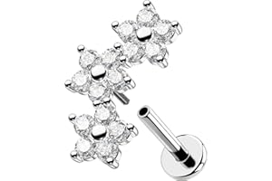 OUFER 16G Flower Helix Piercing Internally Threaded Gold Conch Jewellery Stainless Steel 316L Cartilage Earring 6/8 mm Clear CZ Tragus Stud for Women Flat Back Earring