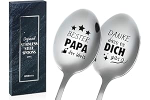‎INNOBETA Vatertagsgeschenk für Papa, Papa Geschenk Geburtstag, 2 Löffel Kaffeelöffel mit Gravur, Gestaltung Edelstahl, Mit Geschenkbox, Bester Papa Der Welt, Danke Dass es Dich Gibt