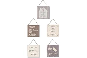 levandeo Set di 5 quadri da parete, 20 x 20 cm, cornice in legno, stile shabby chic, vintage, con scritta