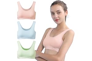 INNERSY Girls Sports Bra Cotton Crop Tops Non Padded Training Bras Kids to Teens 6-16 Years 3 Pack