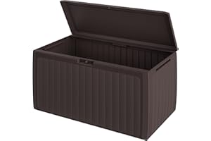 CASARIA® Arcón Jardín Exterior Baúl Almacenaje 290L con 6 Ruedas Asas Resistente Intemperie Rayos UV Caja Cojines 117x47x60cm Marrón