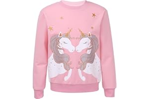 TTAO Licorne Sweat-Shirt Enfant Fille T-Shirt Manches Longues Coton Tops Hoodie Pull Manteau Sport Danse Automne Veste 4-16 Ans