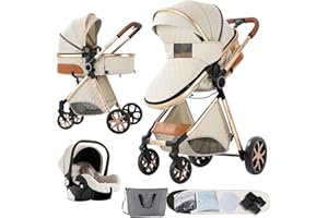 Nine point nine Carrito Bebe 3 en 1, Carricoche Bebe 3 Piezas con Capazo Grande Cómodo, Carro Bebe 3 Piezas Empuje Bidireccional Reversible, Cochecito Bebe Marco de Aleación Aluminio (V9 Creamy White)