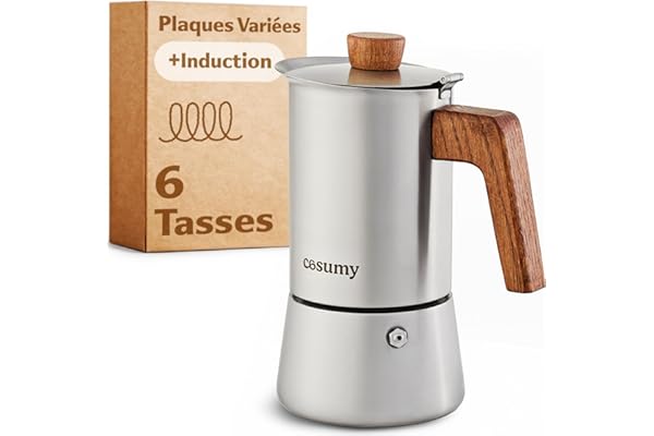 Cosumy Cafetière Expresso en acier inoxydable 300ml - Pour 6 tasses - Induction, Gaz und Tous Feux - Cafetière italienne Espresso Moka