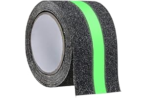 Gebildet Haute Adhérence Bande Anti-Glissement avec Phosphorescent, Vert Lumineux Ruban, Ruban Adhésive Antidérapant, Bande pour la Sécurité (5cm x 5m, Noir)