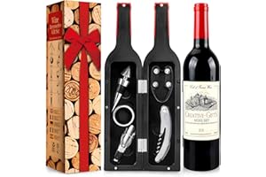 RERXN Weinflasche geformt Weinzubehör Geschenkset,Weinöffner Set Beinhaltet Weinkorkenzieher,Weinverschlüsse,Weinausgießer (Bottle 03)