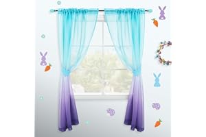 KOUFALL Violette Vorhänge für Schlafzimmer, Mädchenzimmer, Meerjungfrauen-Ombré-Optik, durchscheinende Kindervorhänge für Kinderzimmer, Baby, 2-teiliges Set, helles Lavendel und Blaugrün, 213 cm lang