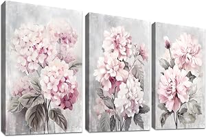 3 st träramade blushgrå rosa canvasväggkonst rosa hortensior pioner blommor canvasmålningar bilder för vardagsrum sovrum badr