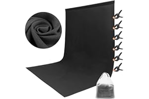 Oinvs Black Backdrop, 1.8x2.8m Thicken Foldable Black Cloth Photo Backdrop with 6 Piece Clips and Bag for Photo Studio, Video Shooting, Live Streaming, Parties, Keying, Stage