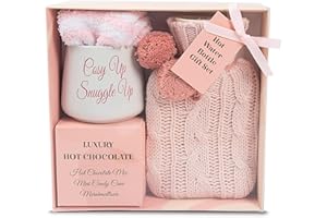 BAYTRADE Hot Chocolate Gift Set with Mug | Small Hot Water Bottle with Cover | Fluffy Socks | Cosy Pink Ribbon Balls | Christmas Gifts for Women Her | Novelty Girls Ladies Xmas House Couple Home Mum Auntie (1)