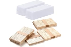 HOTKRUMP 400 Stücke Vliesstreifen Wachsstreifen und Wachsstreifen Holzstäbchen, verwendet mit weichem Wachs zur Haarentfernung, für Enthaarung auf Bein, Brust, Rücken, Intimbereich & Gesicht