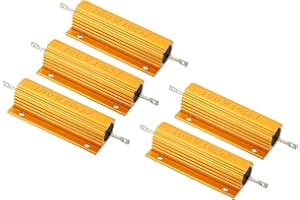 PATIKIL 100W 10 Ohm Resistore in Alluminio Involucro, 5pz Alluminio Alloggiamento Resistenza Alloggiamento Filo Avvolto Resistori Vite Tocca Potenza Resistenza, Oro