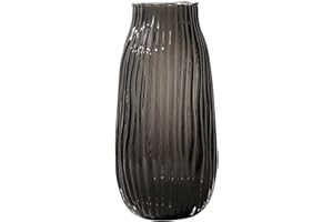 JAKY-GLOBAL Schwarzgraue Glasvase für Blumen, dunkelgraue Knospe, hohe Glasvasen, H-31 cm, einfaches Streifen-Design für Heimbodendekoration, Bauernhaus-Dekoration, Tafelaufsatz, Couchtischdekorationen