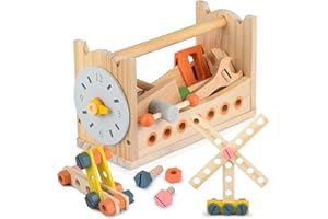 medoga Wooden Tool Toy Toolbox Toddler Educational Construction Kids Toys Play Accessories Set Toddler Toy Set for Boys and Girls (Tool Basket)