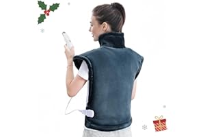 CURECURE Almohadilla eléctrica para espalda, hombros, cuello, 60 x 85 cm con 4 niveles de temperatura, almohadilla eléctrica con apagado automático y protección contra sobrecalentamiento (Azul)