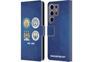 Head Case Designs Officially Licensed Manchester City Man City FC 1894 Navy Blue Geometric Historic Crest Evolution Leather Wallet Case Compatible With Samsung Galaxy S25 Ultra