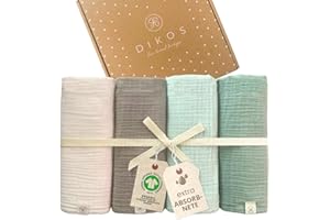 DIKOS Juego de 4 paños de Muselina para bebé, 64 x 64 cm, 100% algodón orgánico, Muselina, paños de Muselina, paños para vómitos, para niños y niñas, Primer Equipamiento (Menta y Crema)