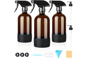 Furuising 3 Piezas Botella Spray Pulverizadors, 480ml/16oz, Spray Bottle Cristal con Rociador Ajustable, Bomba, Tapas, Funda, Embudos, Cepillos y Etiquetas para Limpieza, Hogar, Plantas, Peluquería