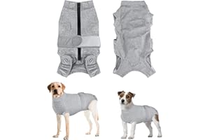 Eyein Hundebody Nach Op, Wundschutzanzüge für hündin Rüde mit Reißverschluss und Klettverschluss Gürtel - Anti-Lecken und Wundschutz, Atmungsaktiv Einteiler für Hunde Nach Op (Grau, M)