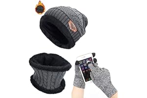 ASYBHYY Gorras Mujer Invierno Caliente Sombrero de Boina de Punto y Bufanda con Forro Polar y Guantes Pantalla Táctil Antideslizante Regalos Deportes de Invierno