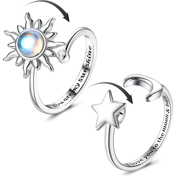Lot De 4 Bagues Anti-stress Réglables + 4 Bagues D’acupression – Titane, Perles Rotatives, Ouvertes, Pour Femmes Et Hommes – Cadeau Idéal
