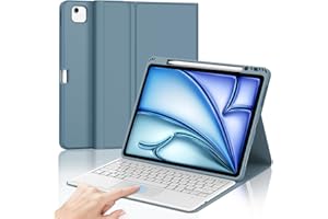 IVEOPPE Teclado iPad Air 13 Pulgadas (M3 2025/M2 2024) con Touchpad, Funda Cover Teclado Trackpad Español Ñ Bluetooth Desmontable para iPad Air 13 2024/2025, Azul grisáceo