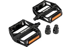 Mongoose Adult Mountain Bike Pedals, 1/2" and 9/16" Adapters, Durable Alloy Bicycle Platform Pedal, Refective Strips, MTB Bike Accesorries