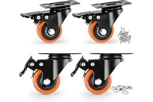 EGOFIX Caster Wheels, Heavy Duty 50mm Casters Set of 4, Locking Swivel Casters Wheels for Cart, Furniture and Workbench, Orange