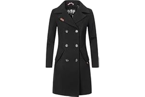 MARIKOO Damen Mantel in Wollmantel-Optik Langer Trenchcoat mit Reversekragen Nanakoo XS-5XL