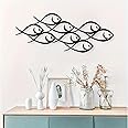 Metal Wall Decor, Large Fish Family, Modern Marine Metal Wall Art, Minimalist Fish Sculpture Hanging Wall Sign,Rustic Home Wall Decor for Indoor Outdoor Kitchen Bathroom Patio Pool or Porch