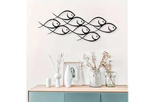 DUOOLN Metal Wall Decor, Large Fish Family, Modern Marine Metal Wall Art, Minimalist Fish Sculpture Hanging Wall Sign,Rustic Home Wall Decor for Indoor Outdoor Kitchen Bathroom Patio Pool or Porch