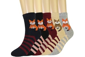 FULIER Womens Casual Thick Warm Winter Wool Crew Thermal Socks 5 Pack UK 4-7