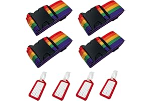 Diompirux 4 Stück Kofferbänder rutschfeste mit Kofferanhänger, Gepäckband Sicher Reisen, mit Adressschild und Namensschildern Koffer Zubehör, Verschließen der Koffers auf Reisen, Farb