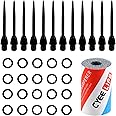 CyeeLife Pack of 12 2BA steel darts tips + 20 rubber rings + 1 piece dart sharpener, metal tips for darts conversion soft darts, steel dart tips metal, dart tip converter tool