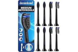‎DEMIRDENTAL demirdental Aktivkohle Ersatzbürsten passend für Philips Sonicare Ersatzbürsten, Medium Ersatzbürsten für natürliche Reinigung, Schwarz, entspricht HX9058mb, 8er Set