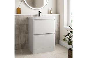 Affine® 600mm Vanity Unit Wash Basin Sink Bathroom Floor Standing Storage Cabinet Cupboard Cloakroom, Soft Close Drawers, White Gloss