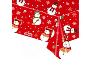 COSORO 137 * 274cm Plastic Christmas Tablecloths Party,Large Xmas Table Cloth Rectangle Red Snowman Christmas Tablecloth Party Table Cover for Christmas Party Tableware Decorations Tablecloth