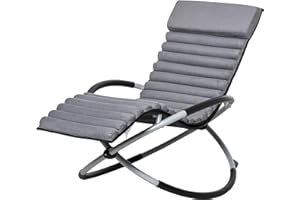Outsunny Chaise Longue à Bascule Pliable Rocking Chair Design Contemporain avec Matelas revêtement Aspect Daim métal textilène Gris Noir