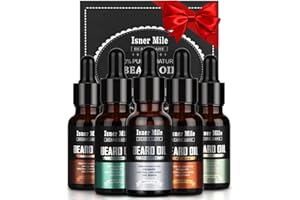 ISNER MILE Beard Oil 5 Pack Set, Natural, Cedarwood, Sandalwood, Sage, Sweet Orange for Men Beard Care, Moisturize, Soften, Strengthen, Christmas Gifts for Men Him Dad Father Boyfriend