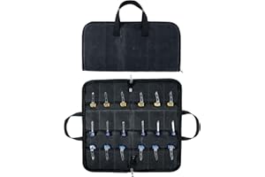 HFCOONY Pocket Knife Roll Bag,Zipper Knife Display Case with 18 Slots,Waxed Canvas Folding knife Case,Pocket Knife Holder Storage Case for Collection,Knife Organizer for Tactical Camping EDC Mini (Black)